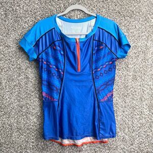 Moxie Jersey Shirt Women’s Large Blue Patterned Short Sleeve Cycling